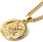 HZMAN St Michael The Archangel Catholic Medal Stainless Steel Amulet Pendant Necklace 22+2" Rolo Curb Chain