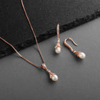 Mariell Rose Gold Wedding Necklace & Earrings Jewelry Set with Freshwater Pearl for Bridesmaids & Brides