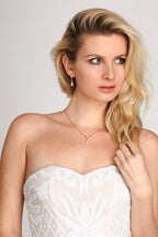 Mariell Rose Gold Wedding Necklace & Earrings Jewelry Set with Freshwater Pearl for Bridesmaids & Brides