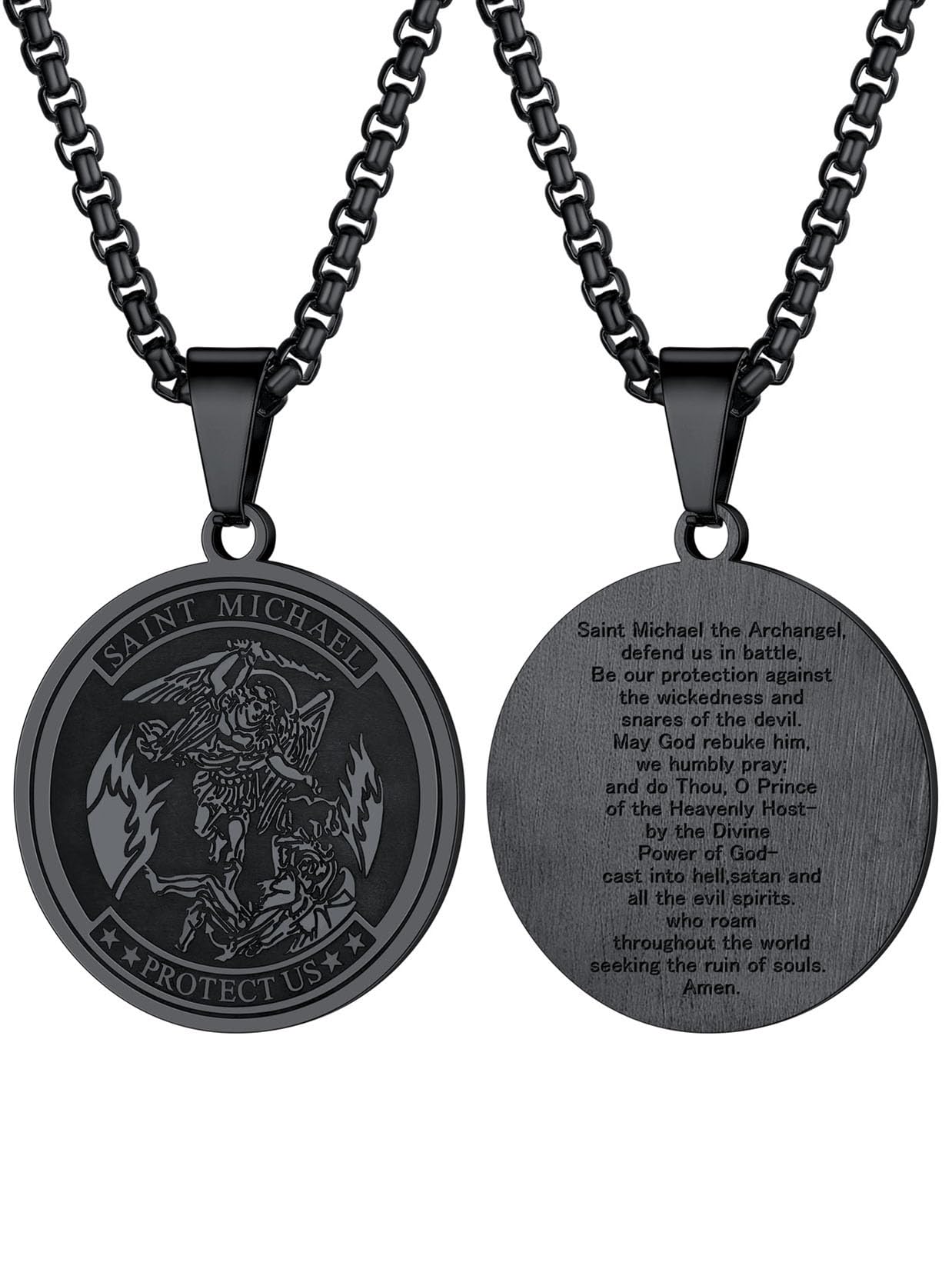 U7 St. Michael Necklace for Men Women Stainless Steel/18K Gold Plated Biblical Archangel Medal Round/Oval/Shield Patron Saint Christopher/Michael Pendant with 22" Box Chain