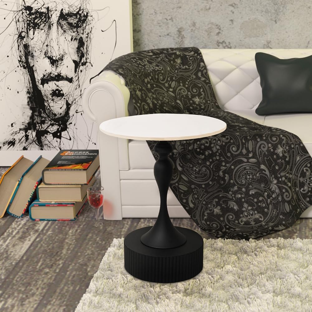Side Table with Marble Top Metal End Table Modern Sofa Side End Table Coffee Round Side Desk for Couch Living Room Bedroom Outdoor