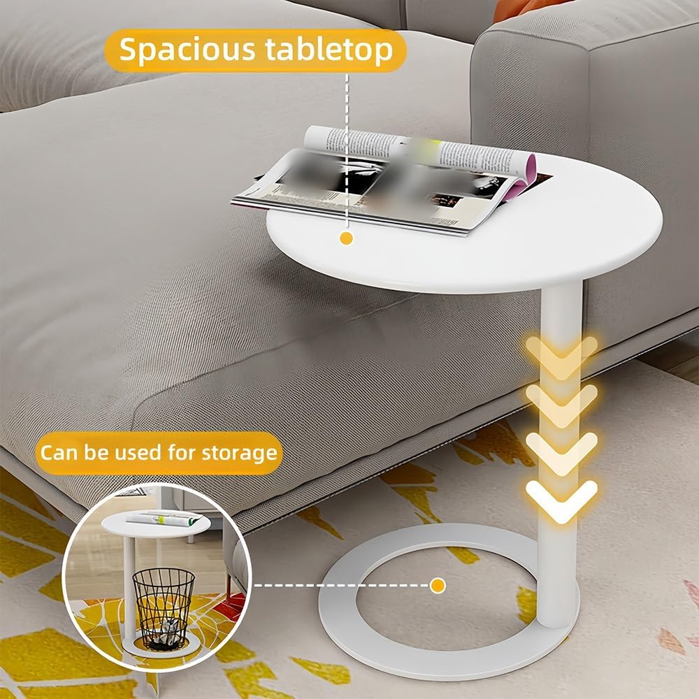 Modern C-Shaped Round Side Table for Living Room, Bedroom, and Office – Metal Coffee, and Bedside Table(Red,18.9 * 18.9 * 27.2in)