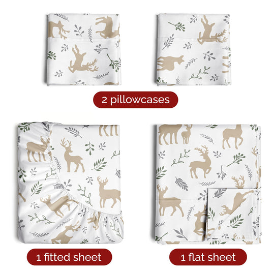 Queen Christmas Tree Sheet Set - Holiday Xmas Pattern Linen Set - Deep Pockets - Snug Fit - 4 Piece - Wrinkle Free - Comfy & Cooling Festive Winter Bedding - Easy To Care For - Kid Friendly