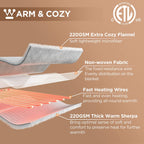 Westinghouse Heated Blanket Queen Size, Soft Flannel to Sherpa Electric Blanket with 10 Heating Levels, 12 Hours Auto Off, Fast Heating Blanket, Machine Washable, 84x90 Inch, Charcoal