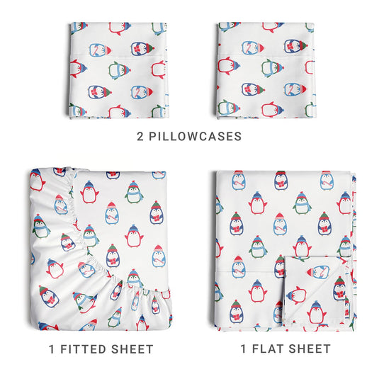 Queen Christmas Tree Sheet Set - Holiday Xmas Pattern Linen Set - Deep Pockets - Snug Fit - 4 Piece - Wrinkle Free - Comfy & Cooling Festive Winter Bedding - Easy To Care For - Kid Friendly