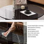 EASYSOUL Modern Round Glass Coffee Table with Wood Base for Living Room, 35.43" D x 35.43" W x 13.78" H, Mid Century Circular Center Coffee Tables with Tempered Glass Top (Walnut-Grey Glass/35.43 ")