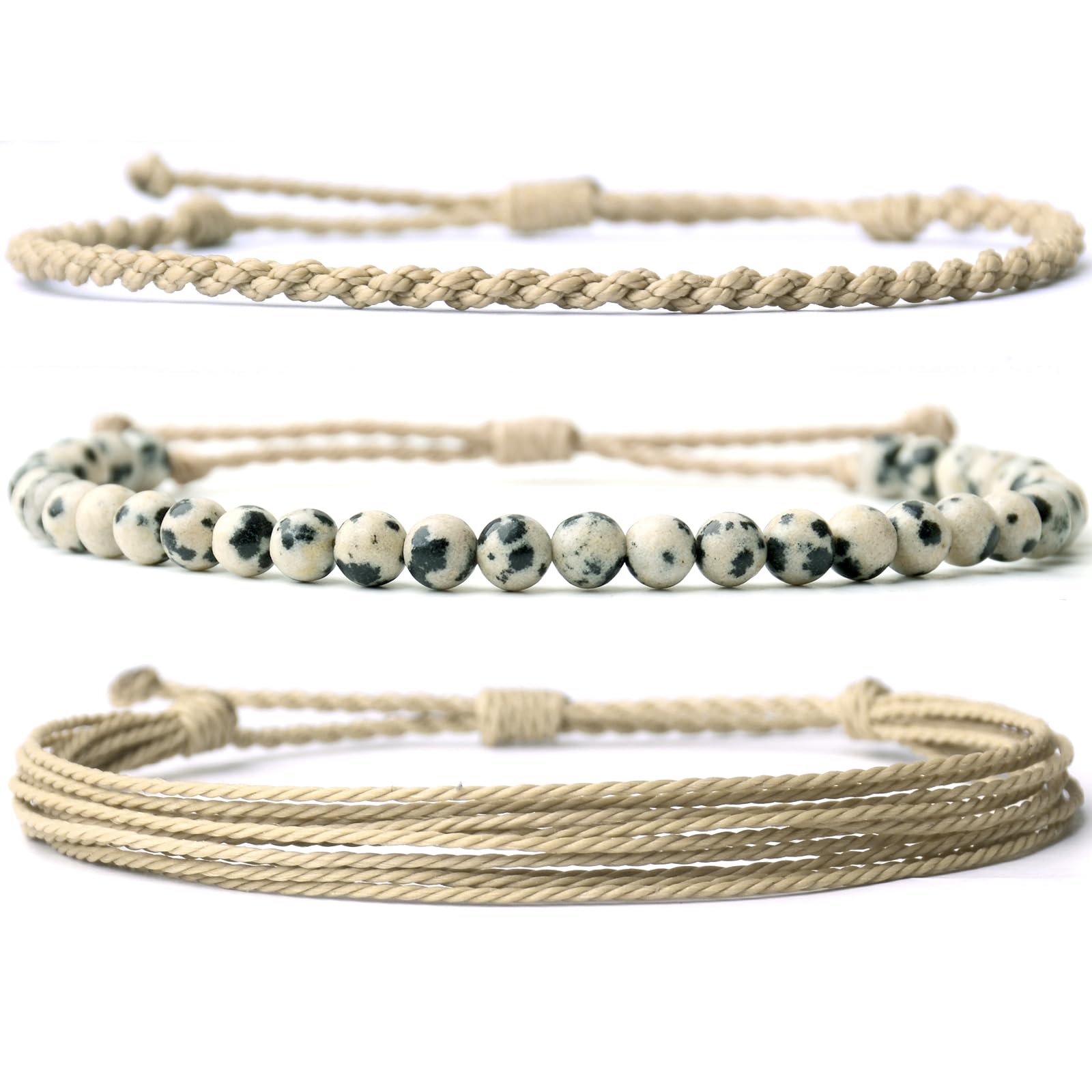 Handmade Natural Stone Beaded Healing Bracelet Gift for Men Adjustable Rope String Bracelet (Lava Rock, Adjustable)