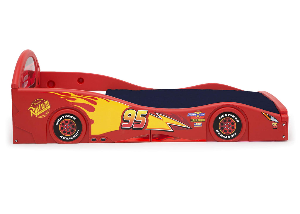 Delta Children Disney Pixar Cars Lightning McQueen Race Car Sleep and Play Toddler Bed with Attached Guardrails