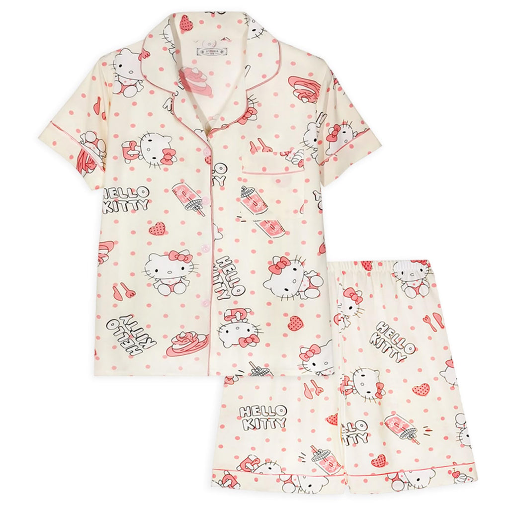 TradWloth Cute Women's Pajama Sets, Cartoon Print Sleepwear Short Sleeve Shirt and Casual Short - 2 Piece Pink