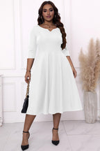 Runwind Plus Size Dresses for Curvy Women Cocktail Wedding Guest Fit and Flare A-Line Swing Casual Midi White Dresses 3XL