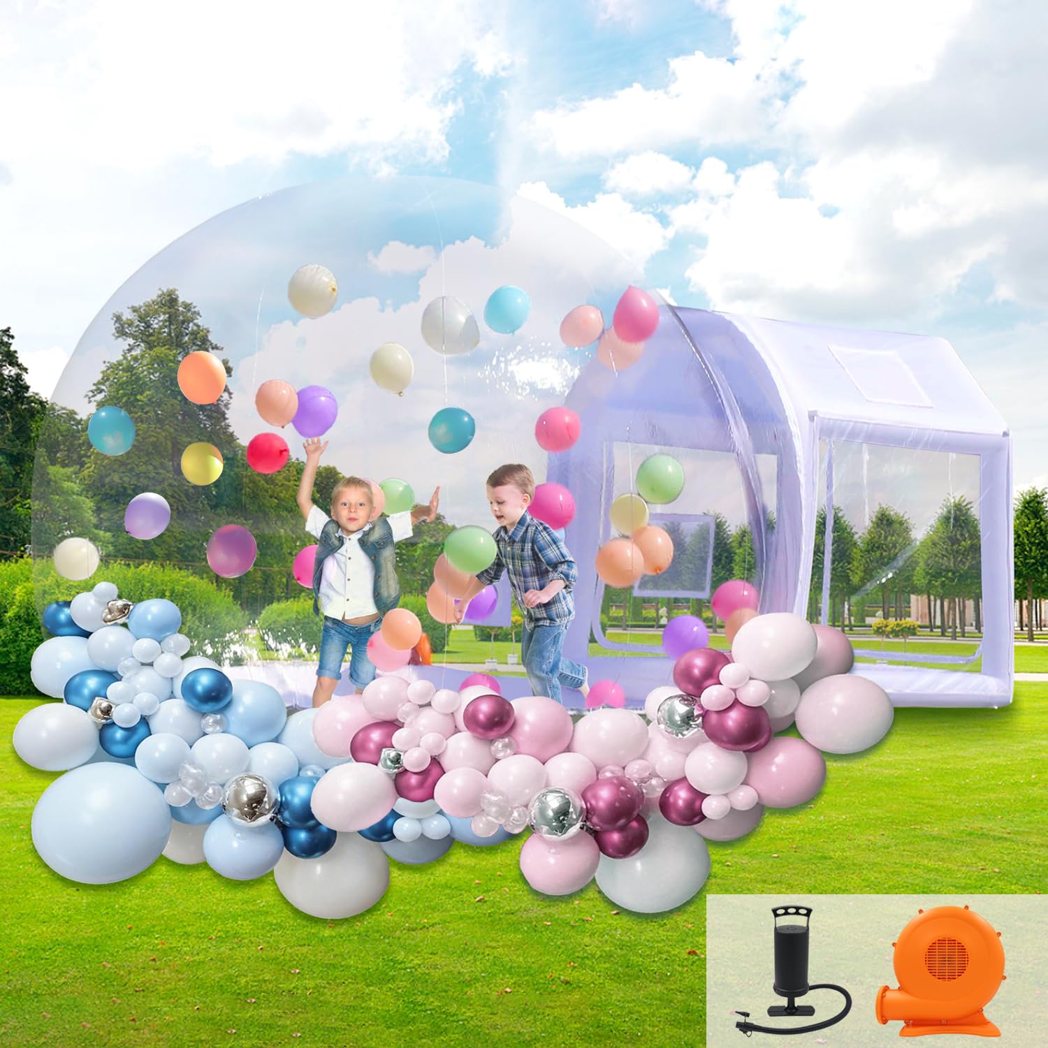 Iuoni 10FT Klarer PVC aufblasbarer Bubble House Kuppelzelt mit Tunnel - Bubble House Kuppel aufblasbar, ideal für lustige Veranstaltungen und Partys, langlebiges aufblasbares Bubble House, einfache Einrichtung