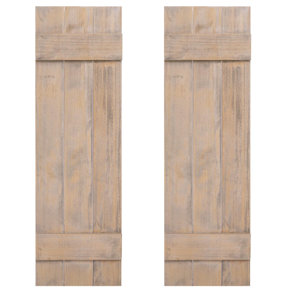 GOFLAME Wood Shutters for Wall Decor, Reclaimed Wood Board and Batten, Exterior & Interior Rustic Farmhouse Window Shutters for Living Room, Dining Room, Porch, Light Brown