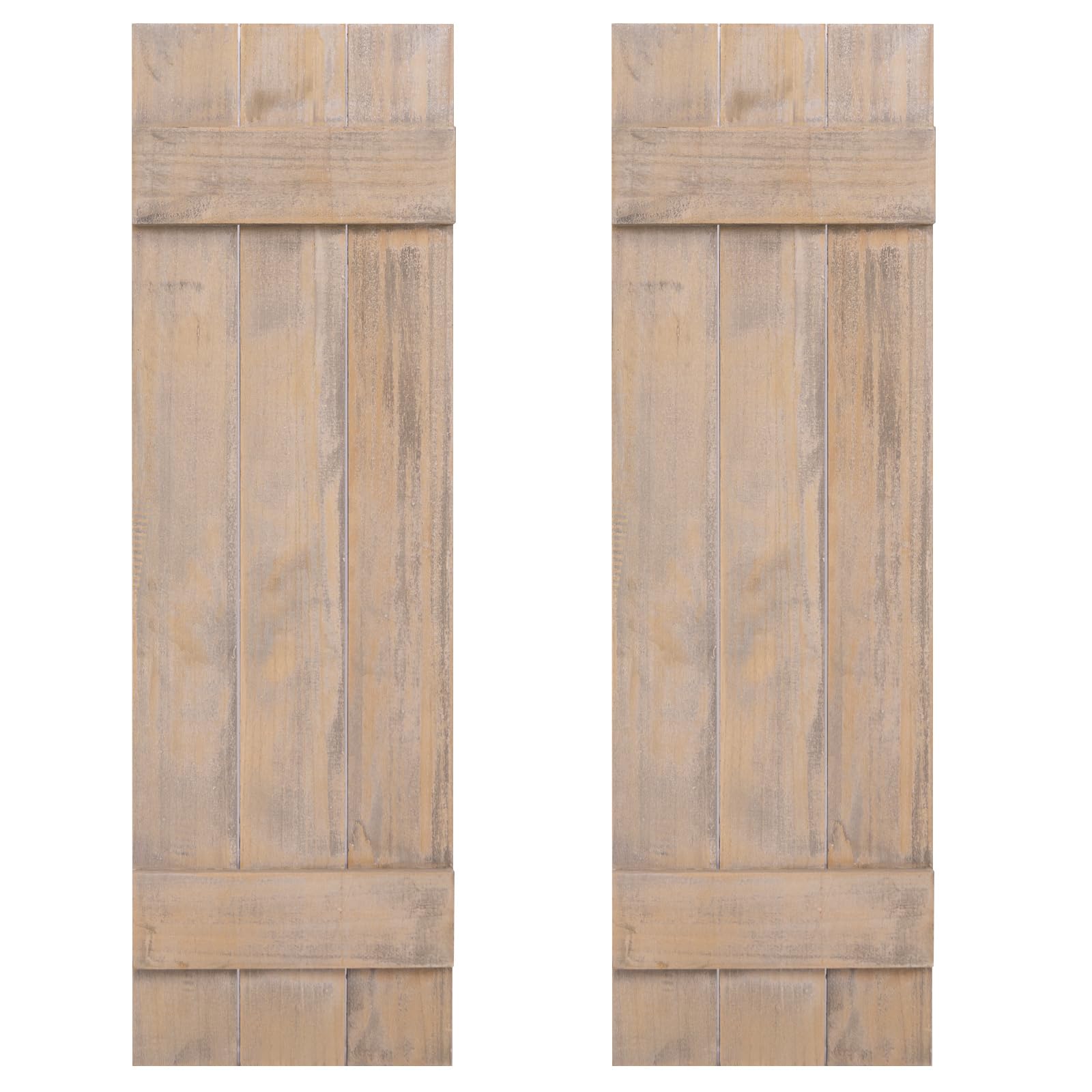 GOFLAME Wood Shutters for Wall Decor, Reclaimed Wood Board and Batten, Exterior & Interior Rustic Farmhouse Window Shutters for Living Room, Dining Room, Porch, Light Brown