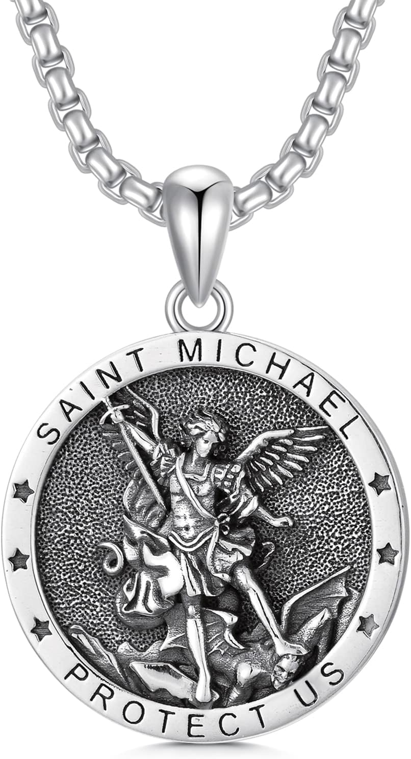 Seiyang Saint Necklace 925 Sterling Silver Patron Amulet Medal Jewelry for Men Women (with Gift Box)