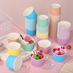 Aodaer 300 Pack Paper Ice Cream Cups 8oz Paper Snack Ice Cream Bowls Disposable Dessert Bowls for Hot or Cold Food Party Supplies Treat Cups for Sundae, Frozen Yogurt, Soup, 6 Colors