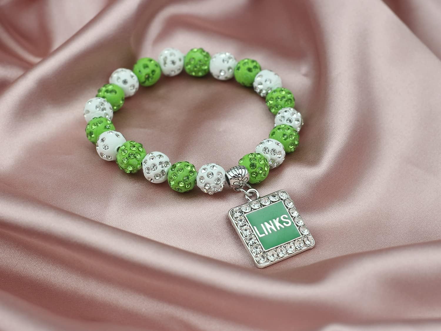 Sorority Paraphernalia Gift for Women Greek Sorority Bracelet Pink and Green Rhinestone Bracelet Sisterhood Jewelry