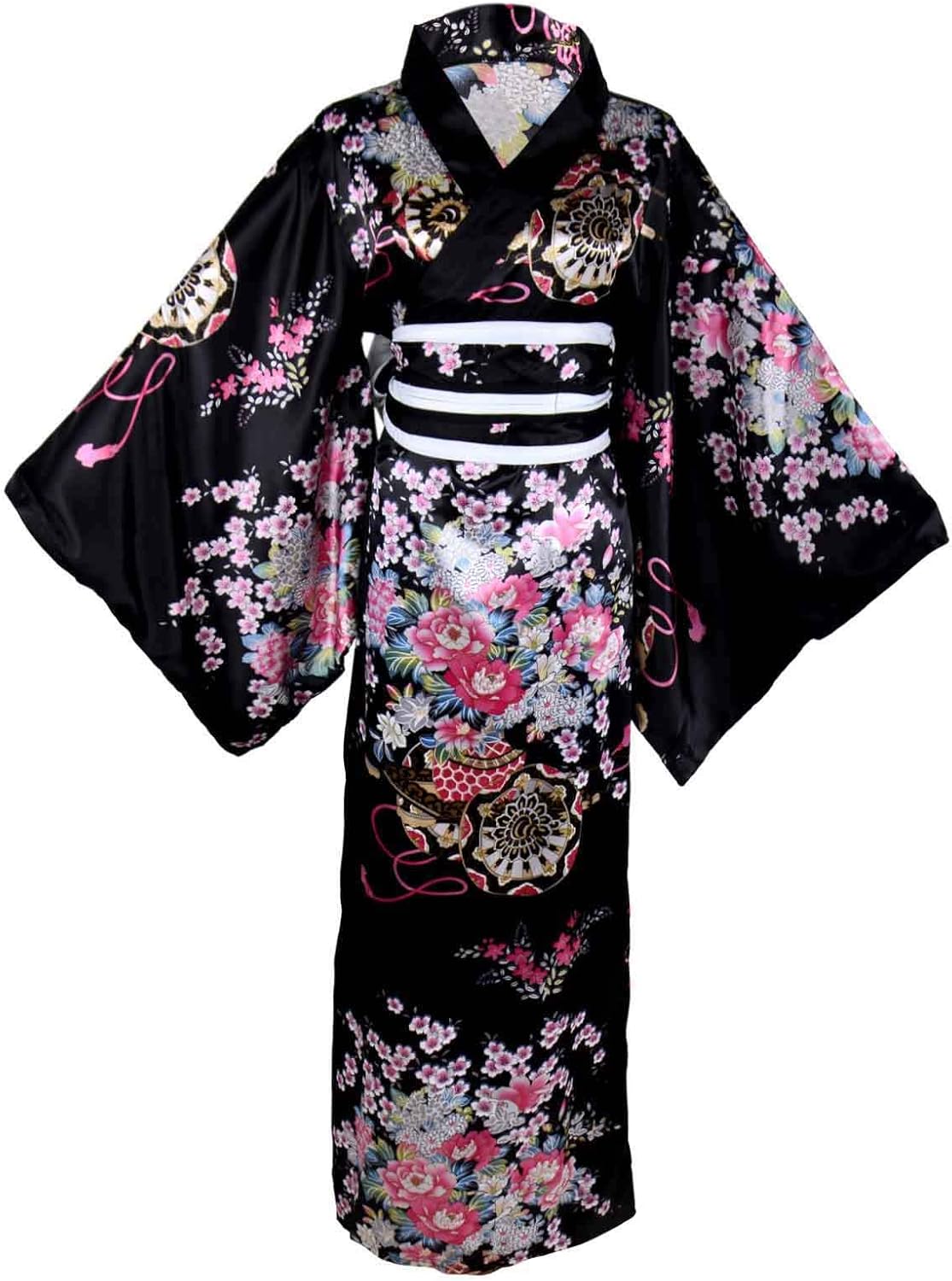 Kimono Costume Adult Japanese Geisha Floral Patten Gown Blossom Bathrobe Sleepwear With Obi Belt