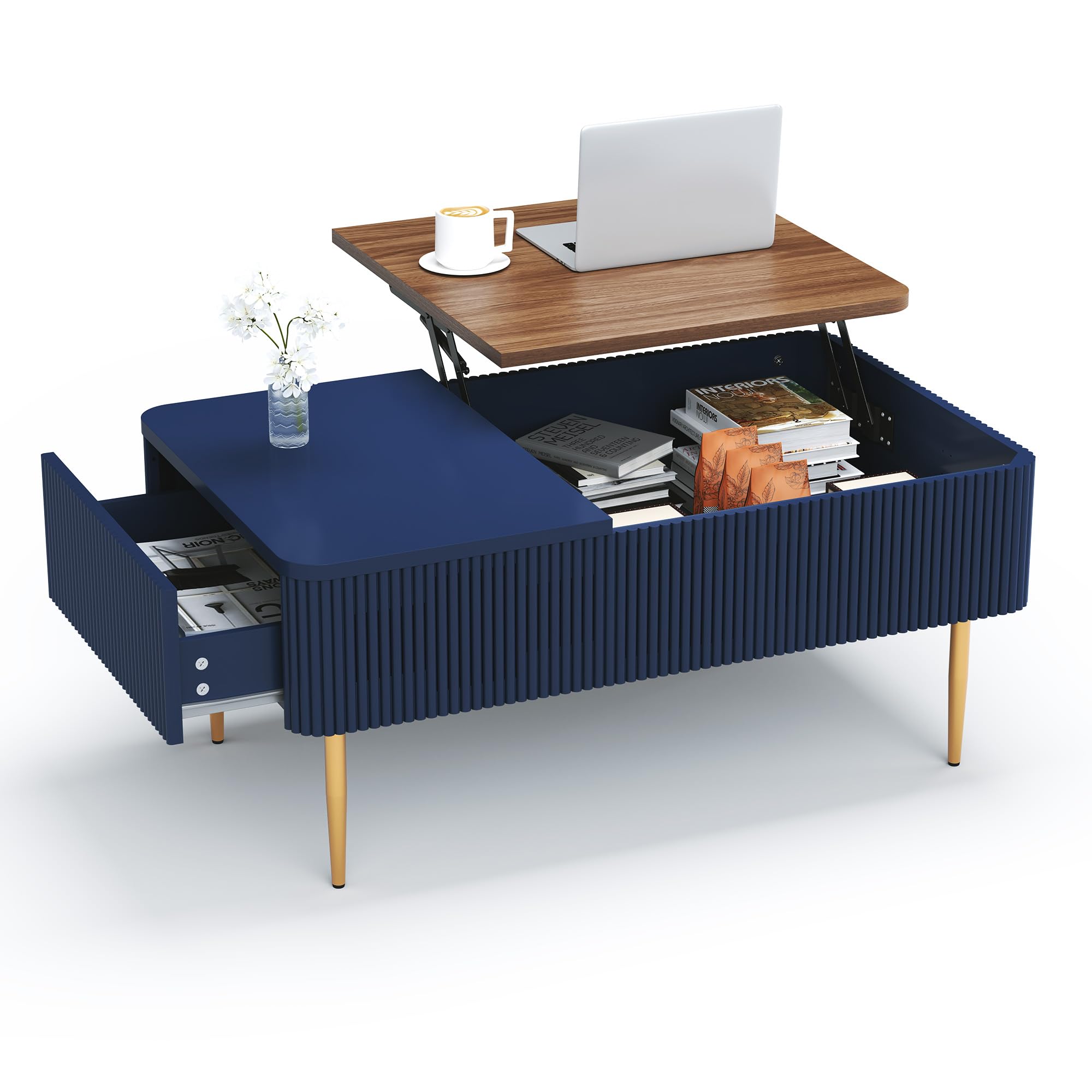 HLR 39" Lift Top Coffee Table with Hidden Storage Compartment, Modern Rising Wood Dining Center Table with Drawer for Small Space, Living Room, Office, Green