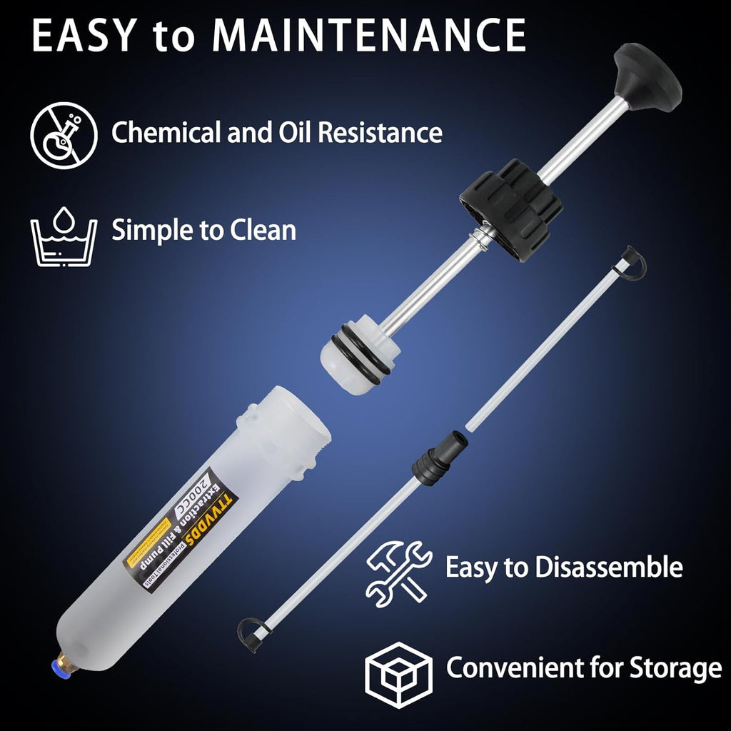 Automotive Fluid Extractor Pump, 200 cc Oil Extractor Pump with Hose, Sealed Upgraded Oil Change Pump, Lightweight Oil Suction Pump for Changing Transmission, Power Steering, and Brake Fluid