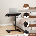 Adjustable Height C Shaped Side Table,360°Swivel Overbed Table,Top Tilting Laptop Stand Table with Hidden Wheels,Mobile Couch End Tables that Slide under,Rolling TV Coffee Table for Sofa/Bed(black)