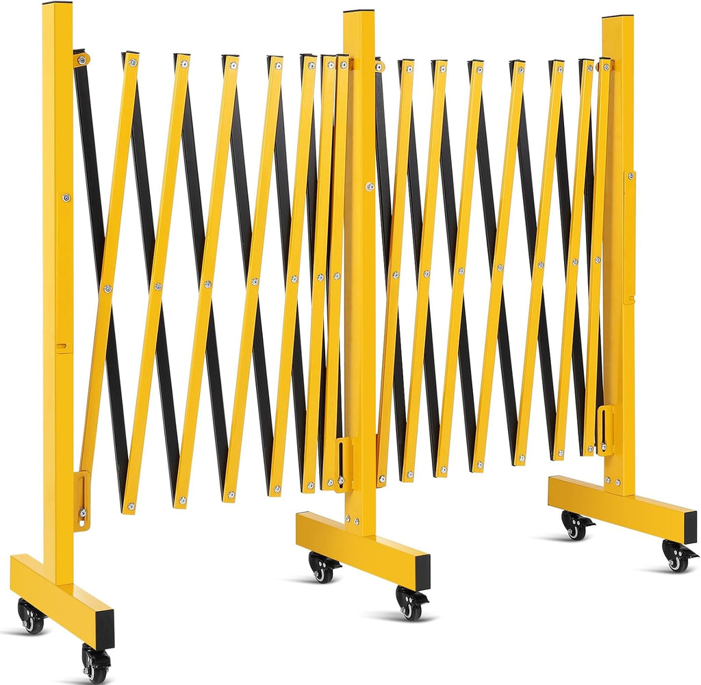 Folding Security Gate Expandable Barricade, Heavy-Duty Retractable Barrier with Wheels for Crowd Control, Traffic, Parking Lots, Warehouses & Residential Use, Lockable Casters, Weather-Resistant Steel