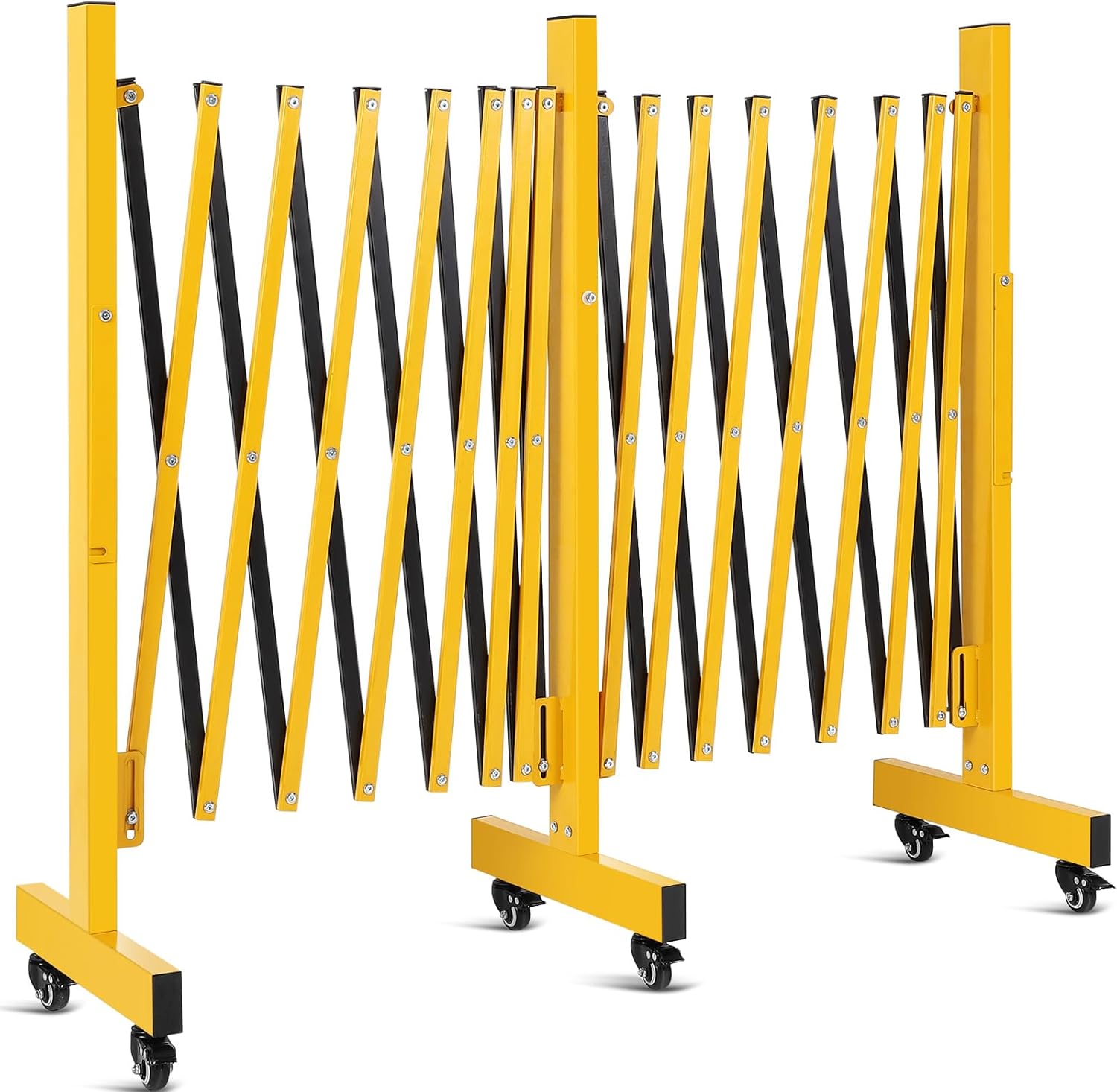 Folding Security Gate Expandable Barricade, Heavy-Duty Retractable Barrier with Wheels for Crowd Control, Traffic, Parking Lots, Warehouses & Residential Use, Lockable Casters, Weather-Resistant Steel