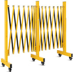 Folding Security Gate Expandable Barricade, Heavy-Duty Retractable Barrier with Wheels for Crowd Control, Traffic, Parking Lots, Warehouses & Residential Use, Lockable Casters, Weather-Resistant Steel