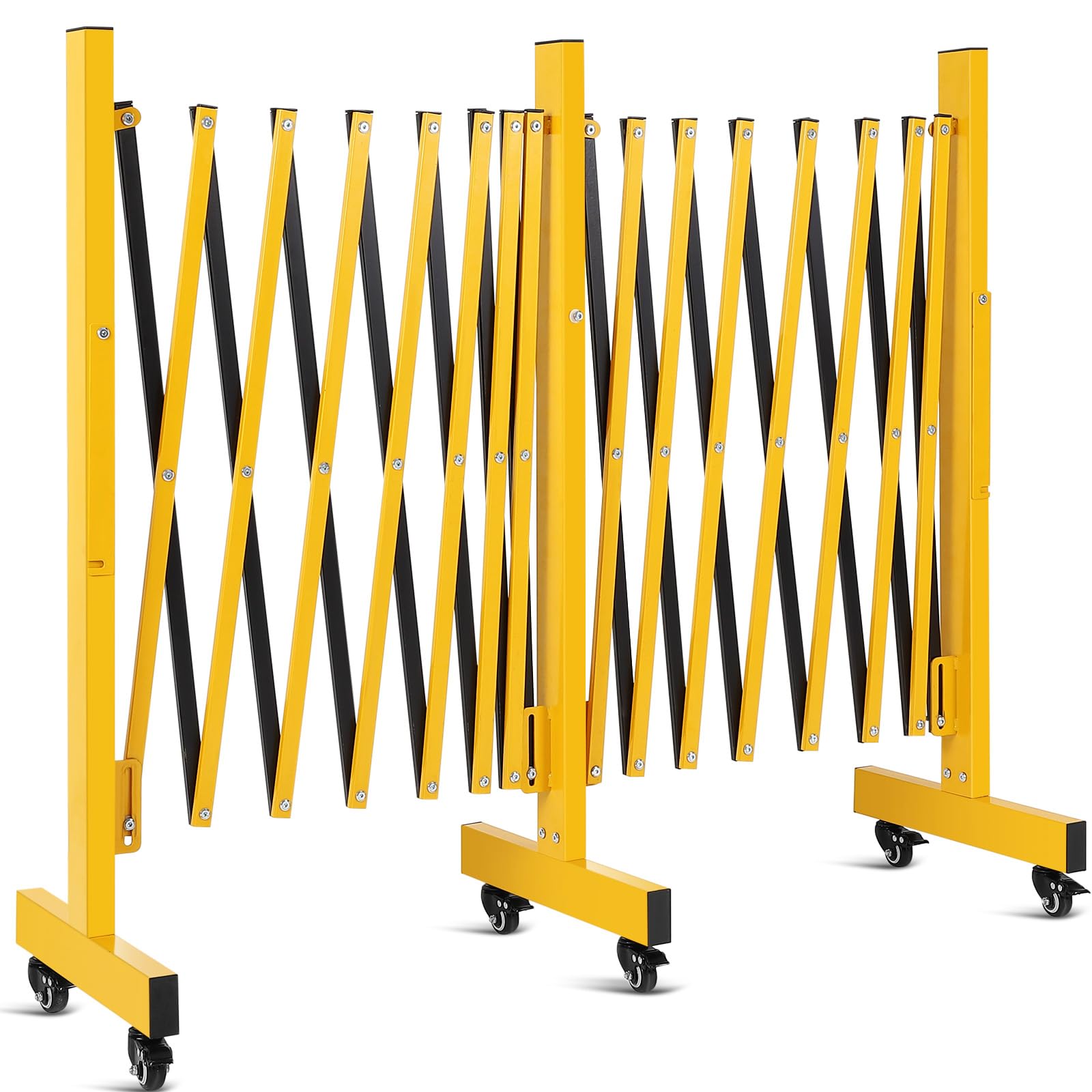 Folding Security Gate Expandable Barricade, Heavy-Duty Retractable Barrier with Wheels for Crowd Control, Traffic, Parking Lots, Warehouses & Residential Use, Lockable Casters, Weather-Resistant Steel