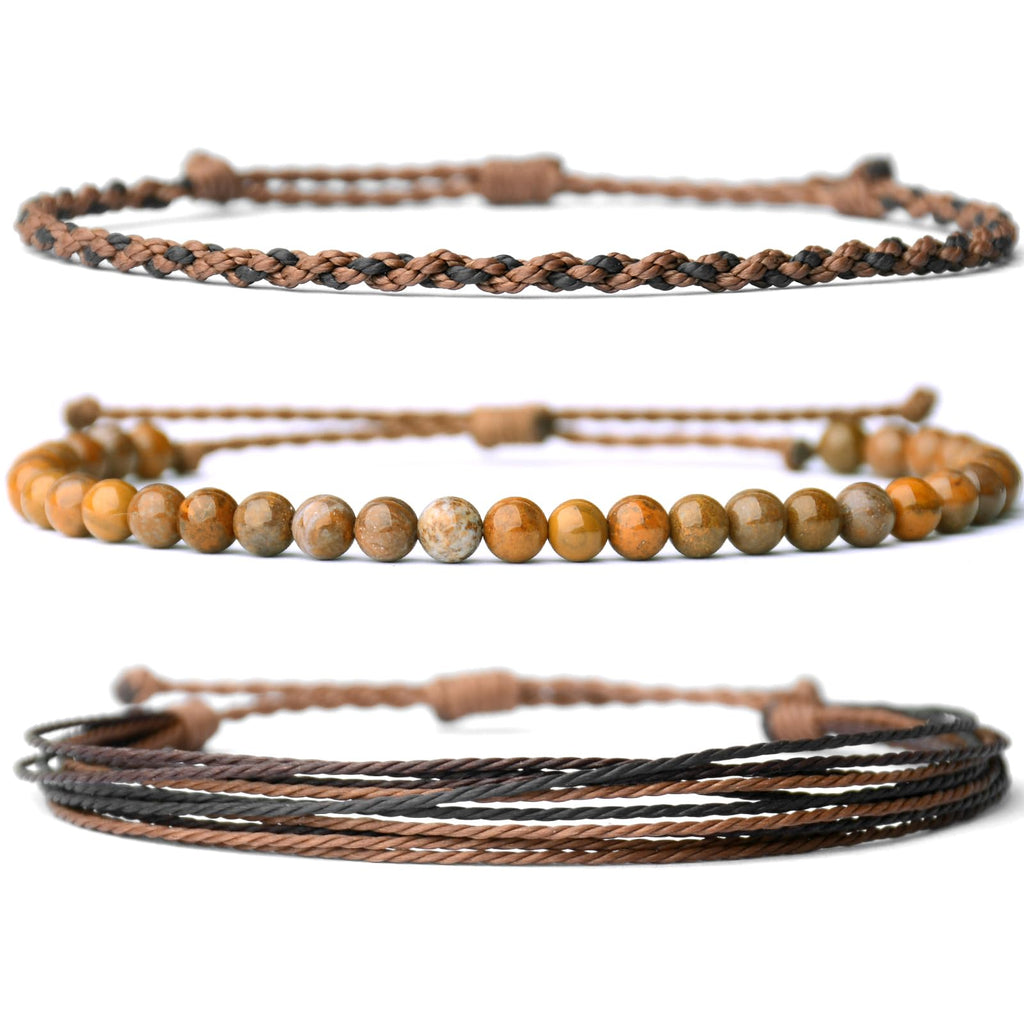 Handmade Natural Stone Beaded Healing Bracelet Gift for Men Adjustable Rope String Bracelet (Lava Rock, Adjustable)