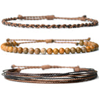 Handmade Natural Stone Beaded Healing Bracelet Gift for Men Adjustable Rope String Bracelet (Lava Rock, Adjustable)