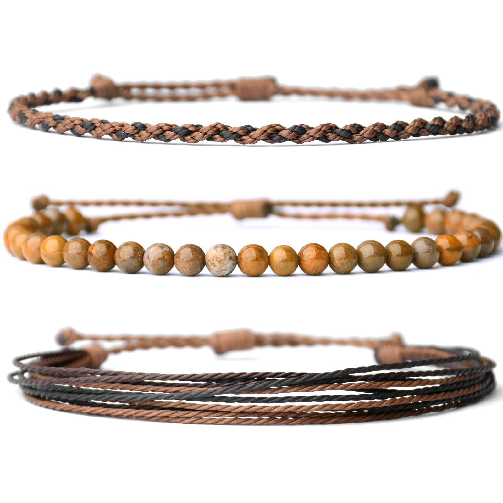 Handmade Natural Stone Beaded Healing Bracelet Gift for Men Adjustable Rope String Bracelet (Lava Rock, Adjustable)