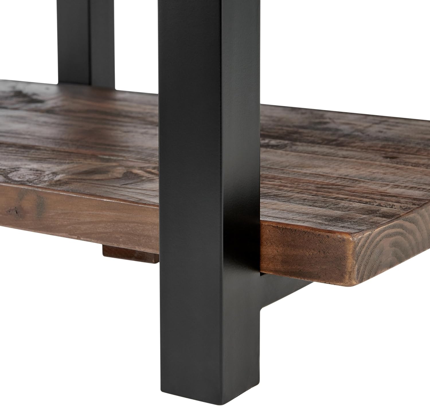 Pomona 27-Inch Rustic Square Coffee Table – Solid Pine Wood with Natural Weathered Finish and Industrial Metal Legs – Small Space Living Room Accent by Alaterre Furniture