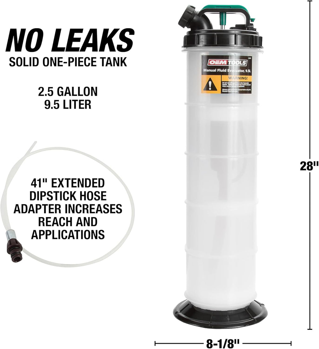 OEMTOOLS 24397 Fluid Extractor Pump, 9.5L Manual Vacuum Oil Changer & Fluid Transfer Pump – Fast Drain Oil, Coolant, Brake & Transmission Fluid – Leak-Free Heavy-Duty Garage Tool