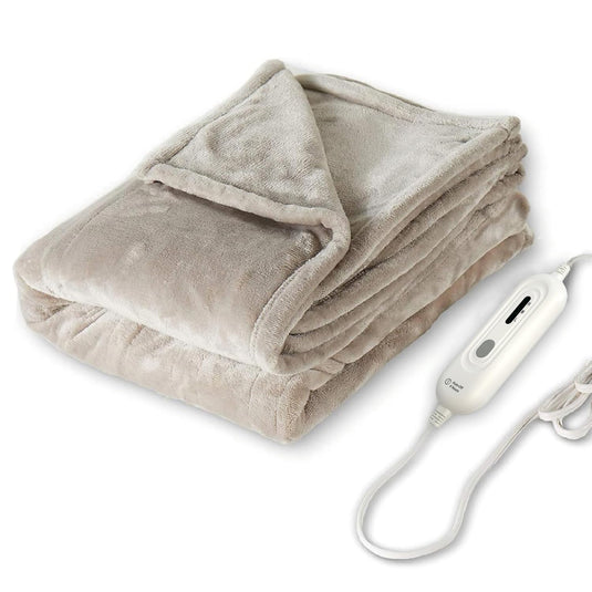 Tefici Electric Heated Blanket Throw, Super Cozy Soft 2-Layer Flannel 50" x 60" Heated Throw with 3 Heating Levels & 4 Hours Auto Off, Machine Washable, ETL&FCC Certified, Home Office Use,Camel