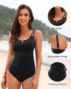 Womens One Piece Swimsuit Tummy Control - Slimming Bathing Suit V Wired Full Coverage 2025 Swimwear Black L