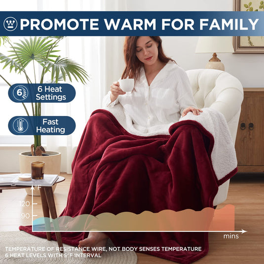 Westinghouse Heated Throw Blanket, Electric Blanket Throw with 6 Heating Levels and 2-10 Hours Time Settings, Flannel to Sherpa Super Cozy Heated Blanket Machine Washable, 50x60 inch, Charcoal