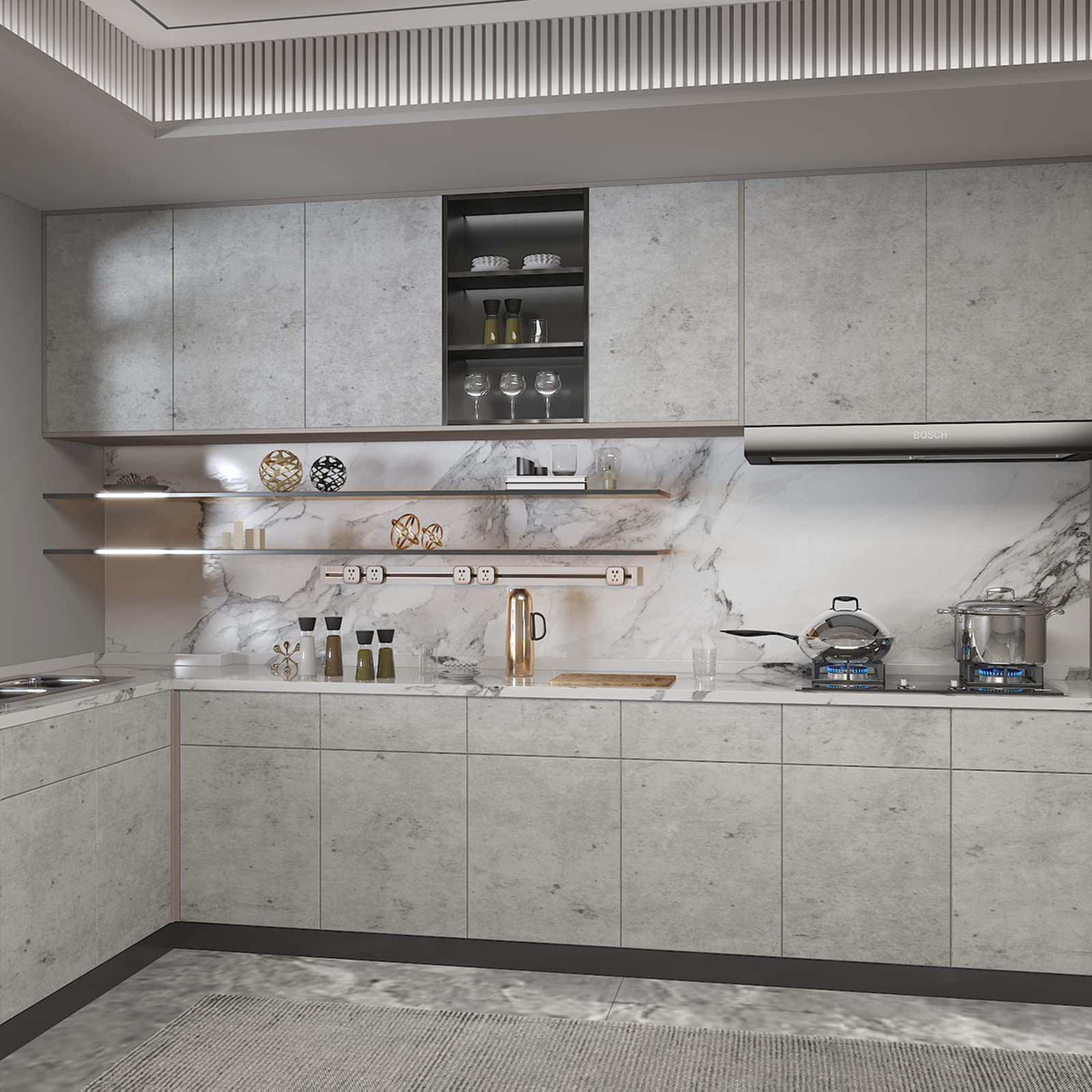 3yecao 31"×591" 3D Extra Wide Thick Grey Concrete Wallpaper Peel Stick Large Size Light Gray Concrete Cement Contact Paper Vinyl Stained Matte Textured Wall Sticker for Office Bathroom Bedroom Walls