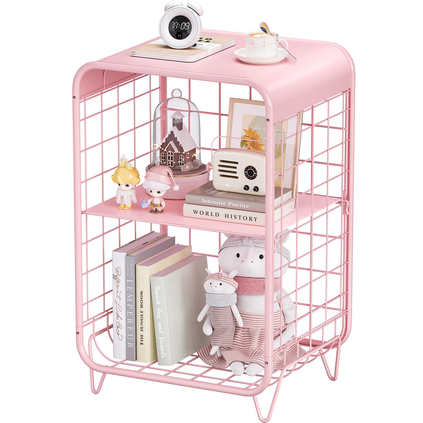 APEXCHASER Cute Nightstand,Metal Side Table,3 Tier End Table with Storage,Vintage Bedside Table,Girls Bedroom Furniture,Coffee Table for Living Room,Bedroom,Dorm,White