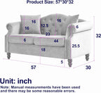 2 Piece Velvet Chesterfield Sofa,79" 3 Seater and 57" Loveseat Sofa Set,Button Tufted Nailhead Trimming Curved Backrest Rolled Arm (Grey, 79" 3 Seater and 57" Loveseat Velvet Sofa Sets)