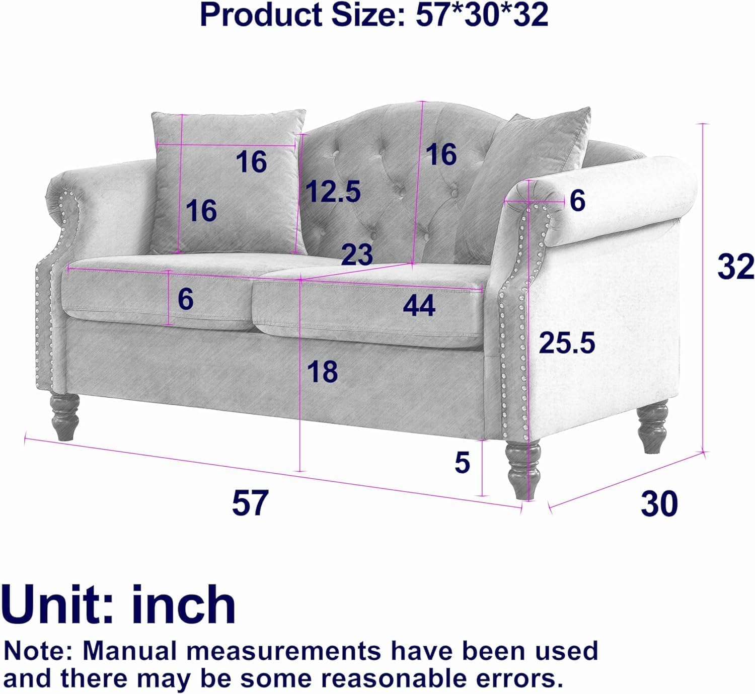2 Piece Velvet Chesterfield Sofa,79" 3 Seater and 57" Loveseat Sofa Set,Button Tufted Nailhead Trimming Curved Backrest Rolled Arm (Grey, 79" 3 Seater and 57" Loveseat Velvet Sofa Sets)