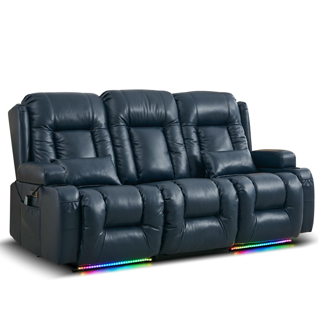 TUNYI Power Loveseat Recliner Sofa with Massage & Heat Home Theater Seating with Console Electric Recliner RV Sofa with USB/Outlet/Storage/Side Pocket/LED Light/Speaker (Brown, Loveseat)