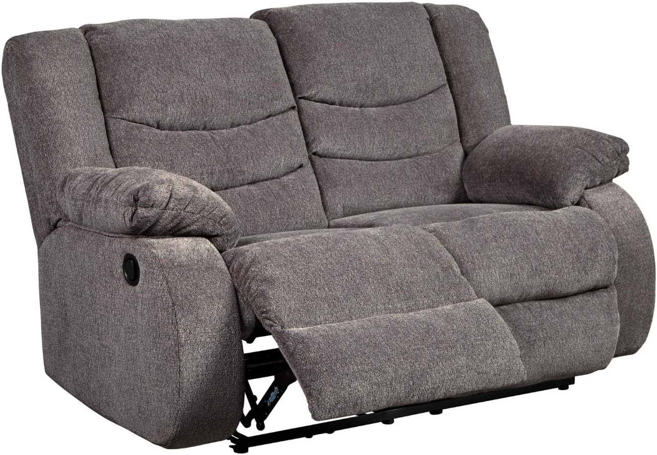 Signature Design by Ashley Tulen Modern Manual Pull Tab Reclining Loveseat, Dark Gray