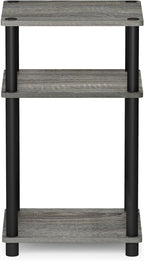 Furinno Just 3-Tier Turn-N-Tube End Table / Side Table / Night Stand / Bedside Table with Plastic Poles, 1-Pack, French Oak Grey/Black