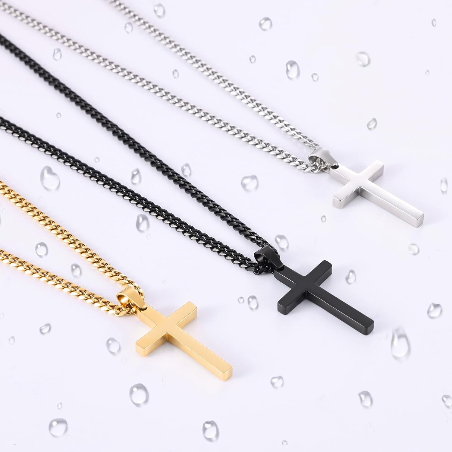 Fiusem Silver Tone Cross Necklace for Men, Mens Cross Necklaces with 3.5mm Chain and Stainless Steel Pendant, Cuban Chain 16-24 Inches