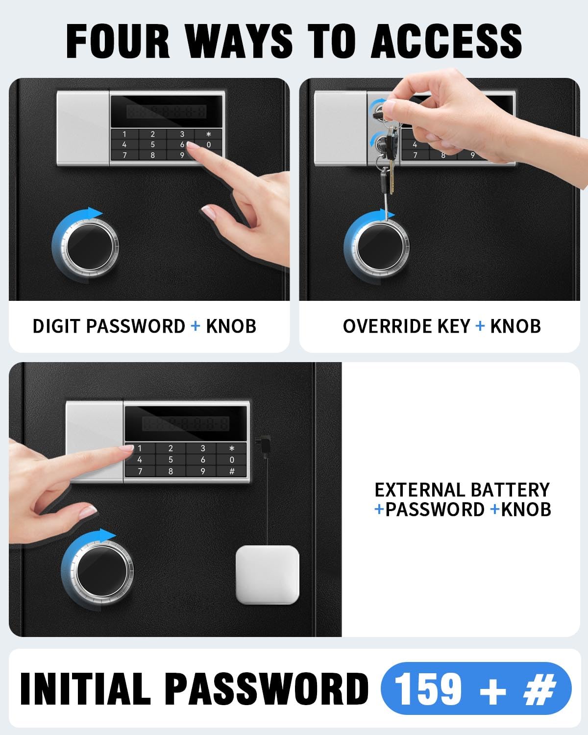 HOLOJOY Stor brandsikker vandtæt pengeskabsboks til hjemmekontordokumenter - 9,0 Cu Ft Heavy Duty stål LCD-skærm Digital sikkerhedsboks med LED-lys, aftagelig hylde til penge Smykker værdigenstande