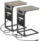 TUTOTAK C Shaped End Table with Charging Station, Side Table for Sofa, Couch Table with Storage Bag, TV Tray with 2 USB Ports and Outlets for Living Room, Bedroom, Brown TB01BB024