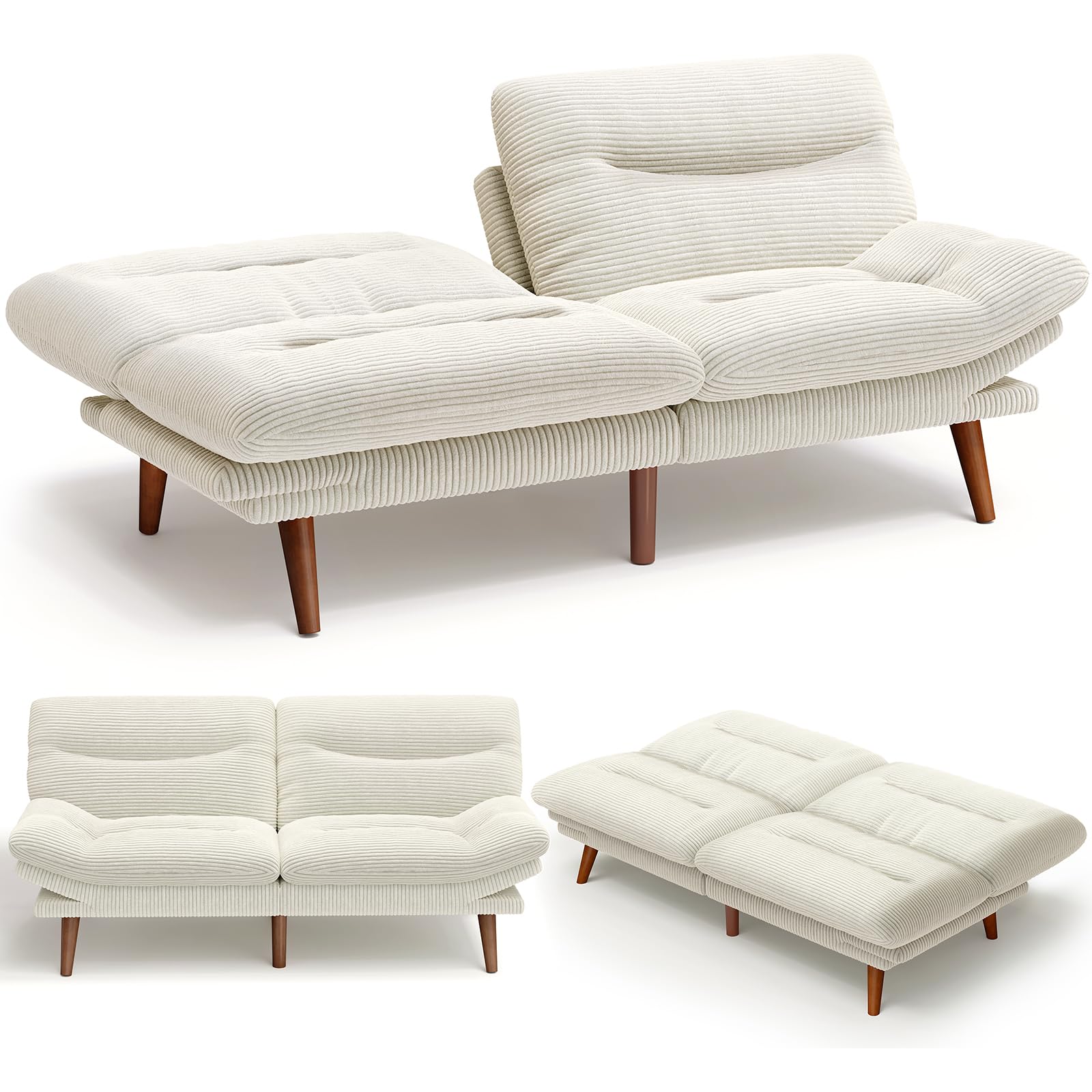 AMADA HOMEFURNISHING ,75″ Convertible Futon Sofa Bed,Loveseat with Adjustable Backrest & Armrests,Folding Futon Sleeper Recliner for Apartment, Living Room or Office, Corduroy Fabric,Grey