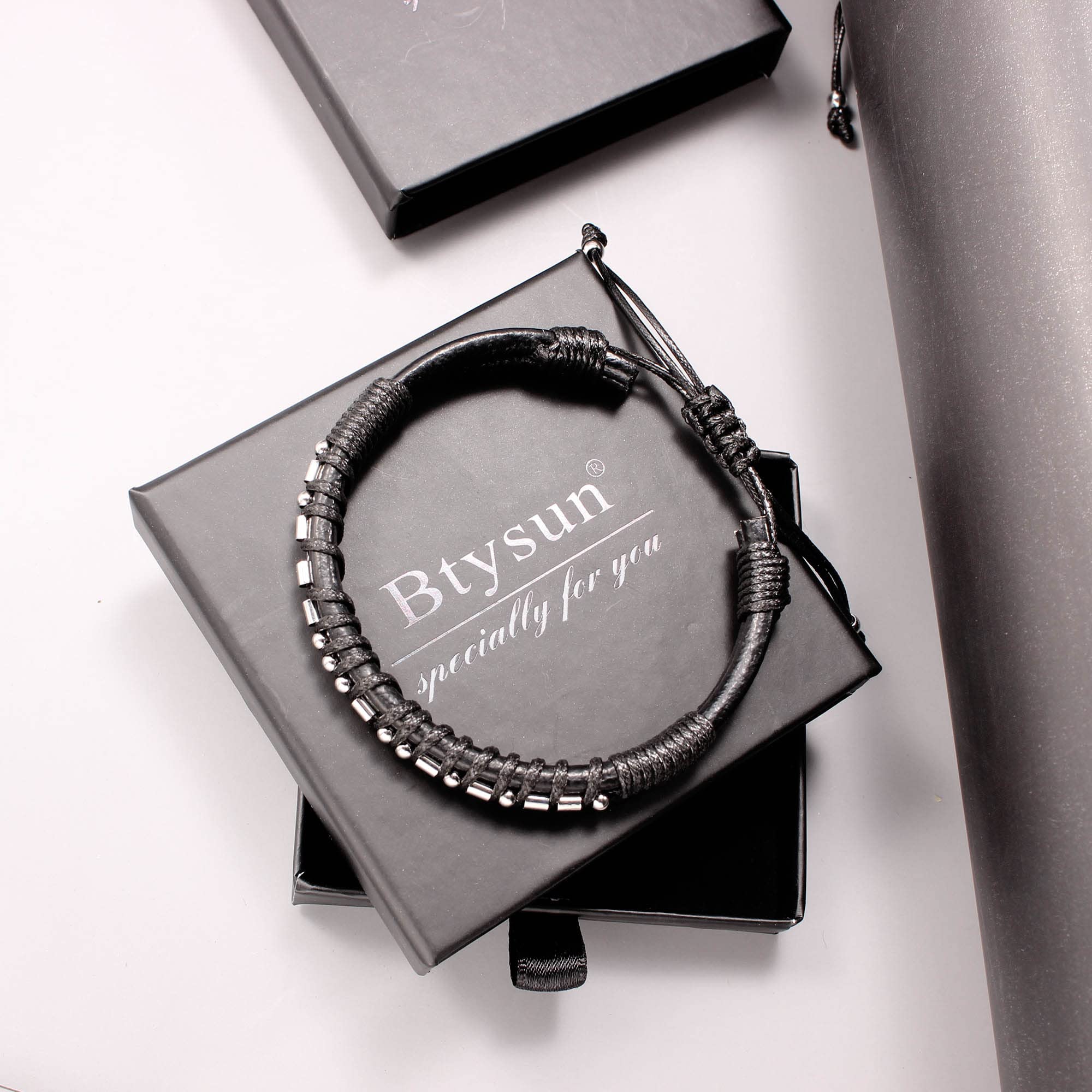 Btysun Valentiens Day Gifts for Him, Inspirational Gifts for Men Morse Code Bracelets Leather Bracelet Birthday Dad Encouragement Secret Message Jewelry