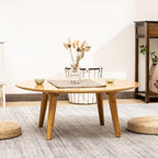 Round Bamboo Small Coffee Table, Low Japanese Style Table for Living Room, Mid Century Circle Coffee Table, 23.6'' Sofa Side End Tables for Sitting on The Floor