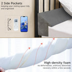 Vekkia Queen Bed Wedge Pillow for Headboard Gap Filler(0-5"),High-Density Foam,Prevents Pillows & Items from Falling,Ergonomic Design,Large Storage Pockets, Removable&Washable Cover,Gray,60''x10 x6
